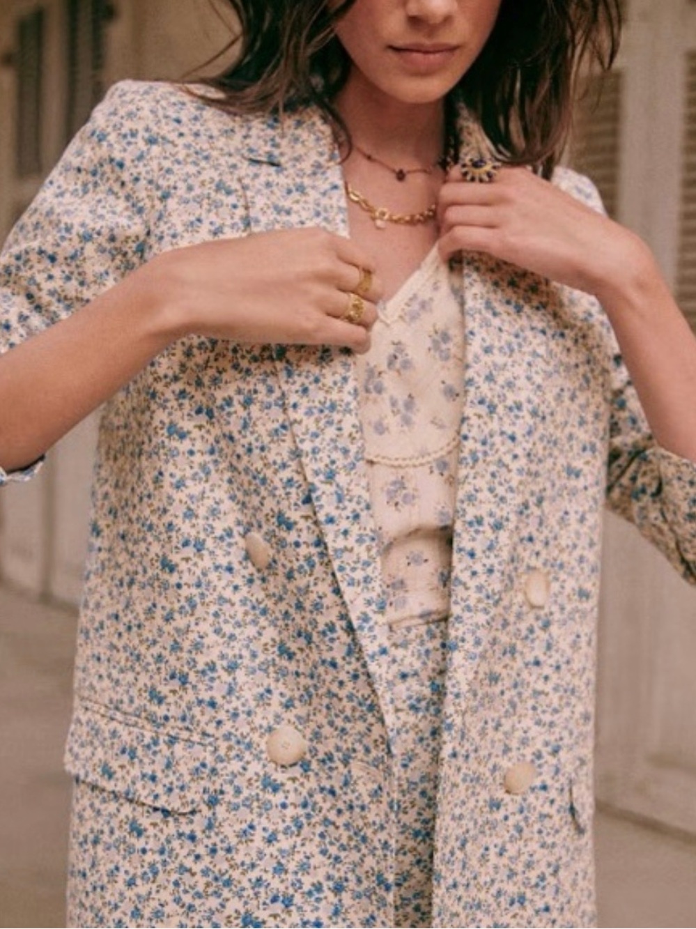 Sézane Christie Jacket in the Blue Flowers micro-floral print size 36/ US 4